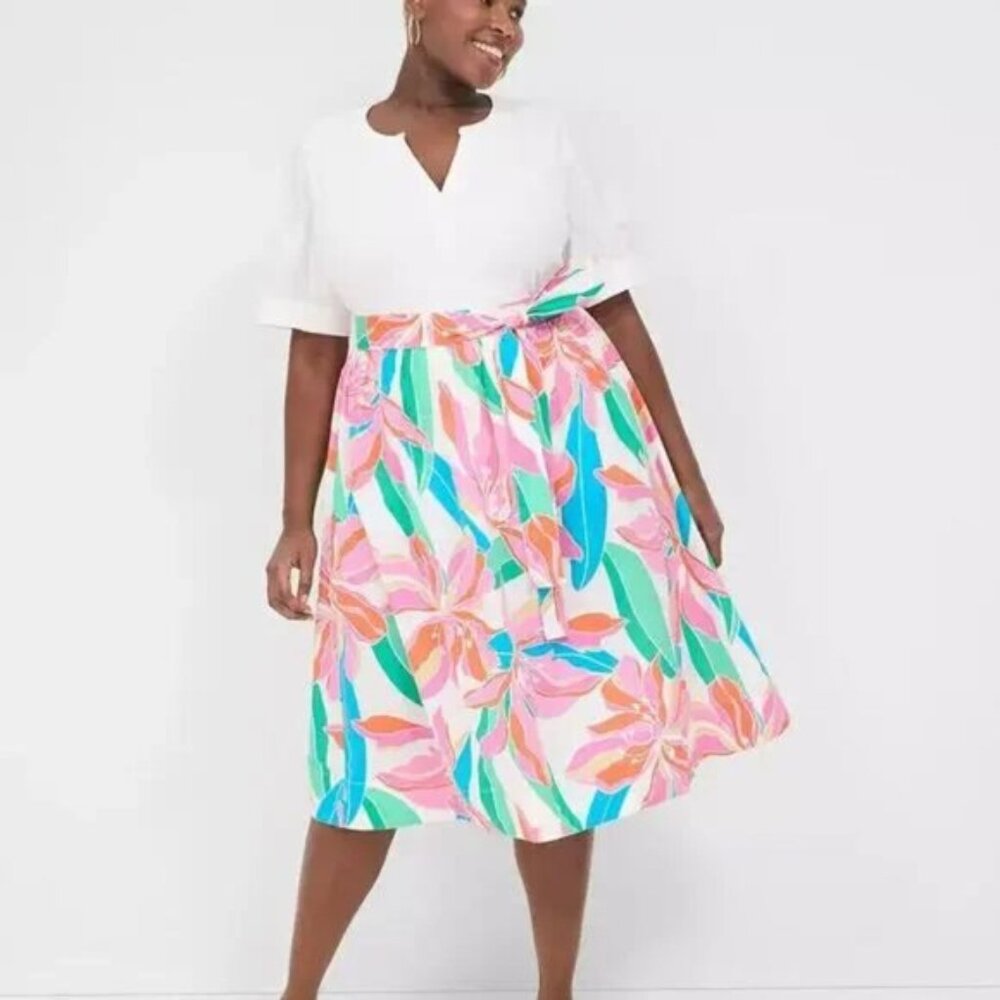 Lane Bryant White Pink Green Tropical Floral Print Plus Size Skirt -